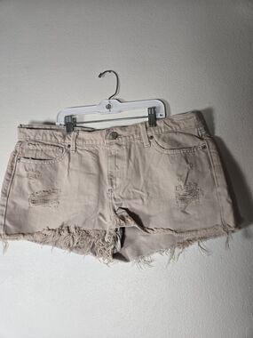 Lucky Brand Frayed Hem Distressed Beige Jean Shorts
